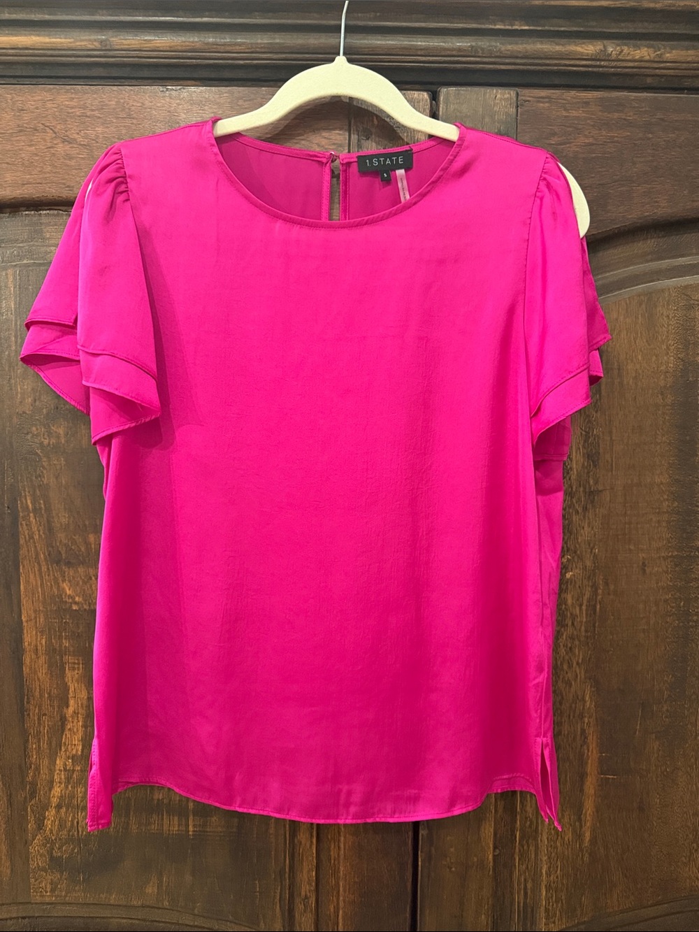 1. State Hot Pink Ruffle Sleeve Blouse